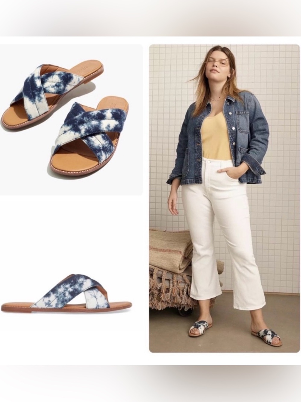NWOT Madewell “Skylar”Tie-Dye Navy & White Crisscross Slides- size 7